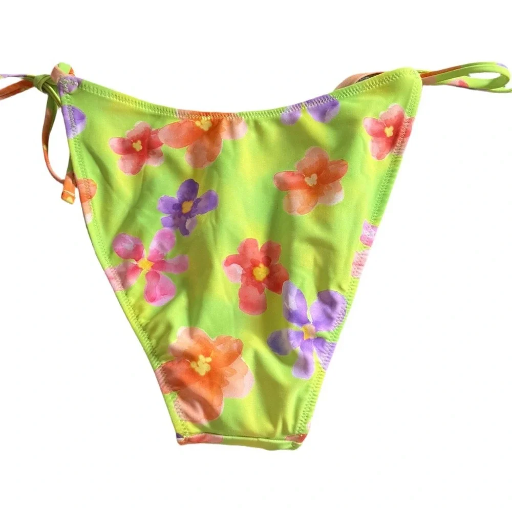 Wild Fable Reversible Floral Tie Side Bikini Bottom Size Small NWT Neon Floral